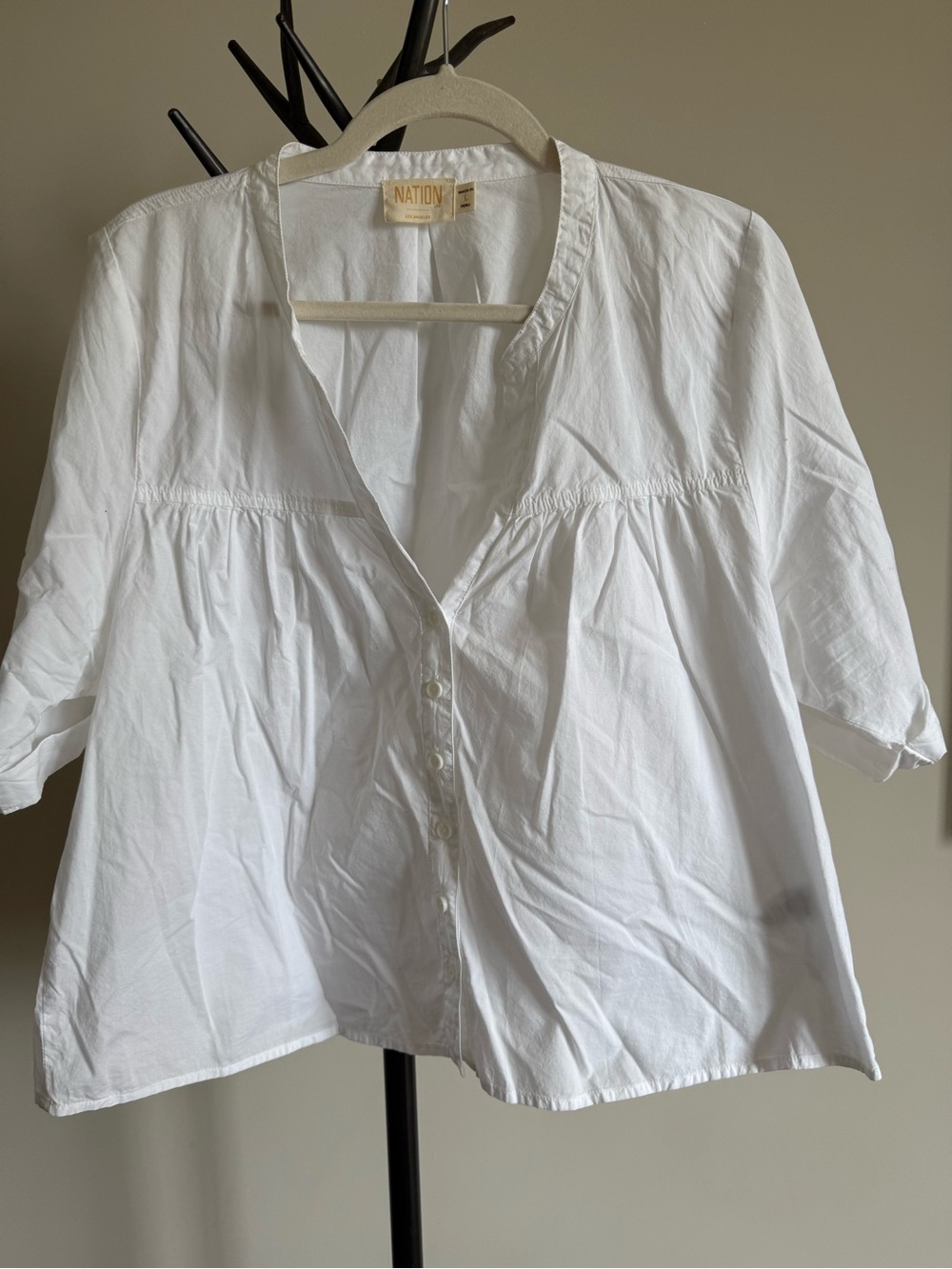 Nation LTD White Button-Front Cotton Blouse